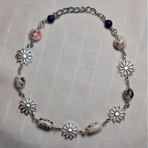 No520 Beautiful handmade necklace with torch-worked painted glass pieces